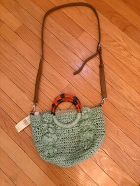 Collection XIIX Sage Green Woven Crossbody with Tortoiseshell Handle